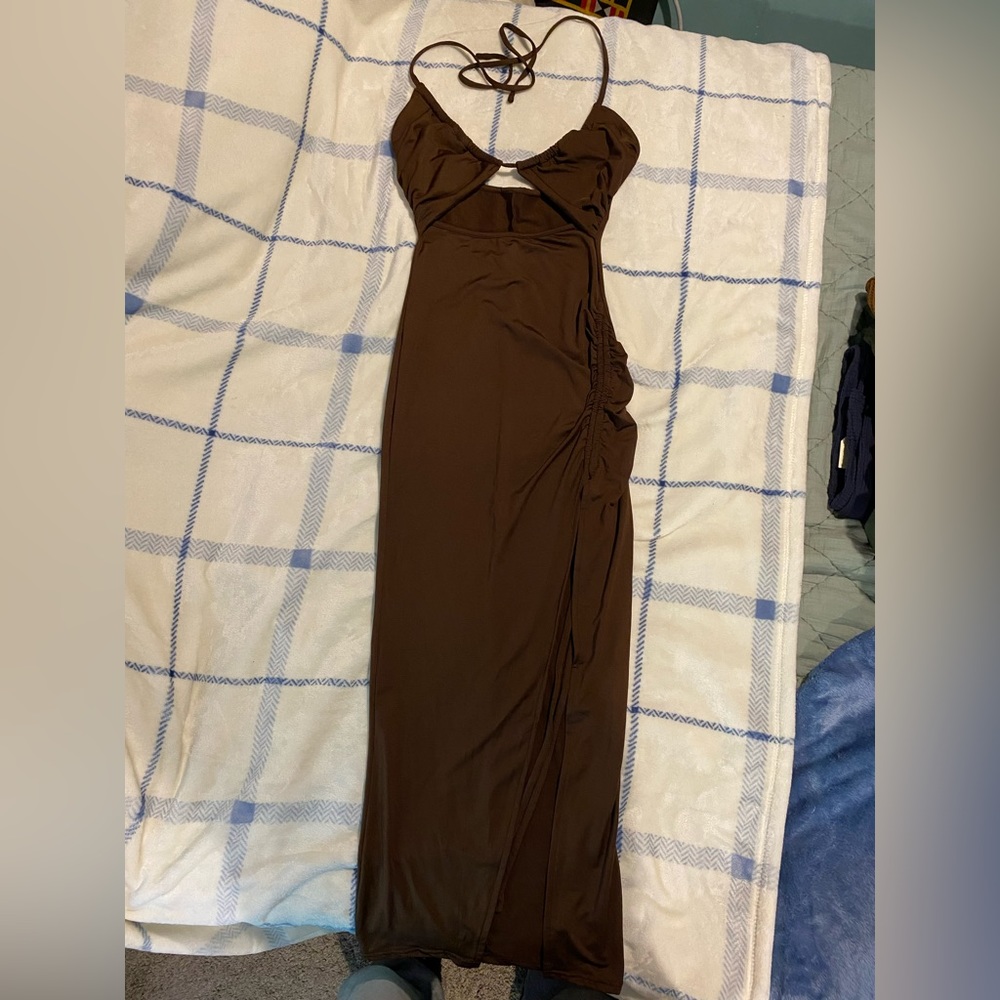 Solid Ruffled Off Shoulder, Hip Drawstring Slim D… - image 1